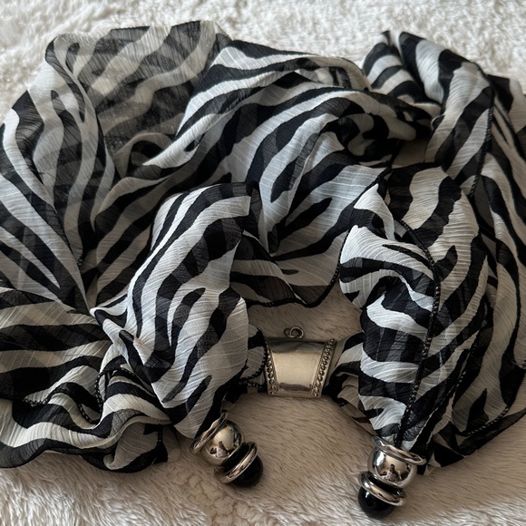 Elegant Zebra Print Scarf with Silver Accents - Picture 1 of 4